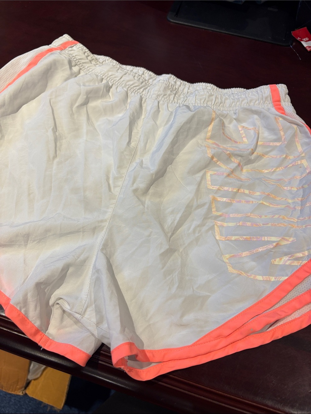 Nike White Athletic Shorts with Coral Trim